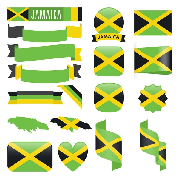 Jamaika haritalar, bayraklar, şeritler, simgeler ve düğmeleri farklı şekillerle.
