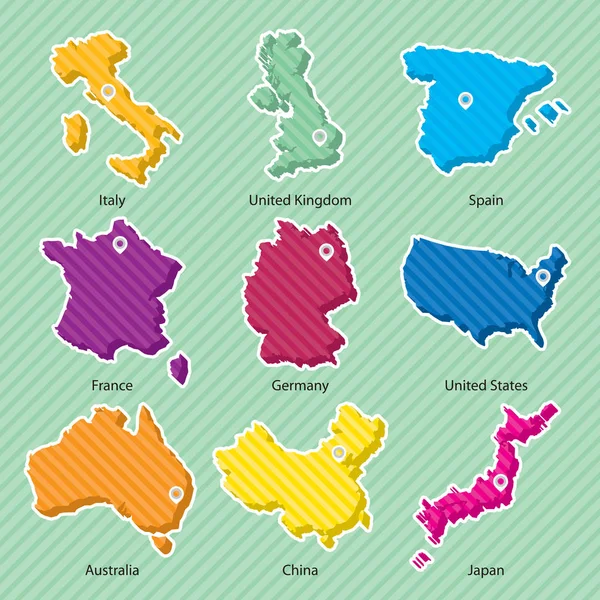 Nueve Mapas Países Italia Reino Unido España Francia Alemania Estados — Vector de stock