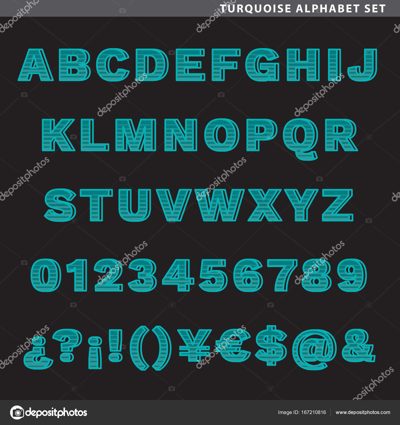 Alfabeto Color Turquesa Conjunto Vector De Stock