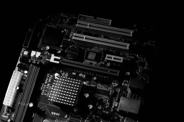 Close up of motherboard on dark background — 스톡 사진