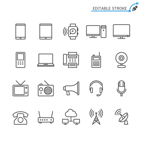 Symbole für Kommunikationsgeräte. editierbarer Schlaganfall. Pixel perfekt. — Stockvektor