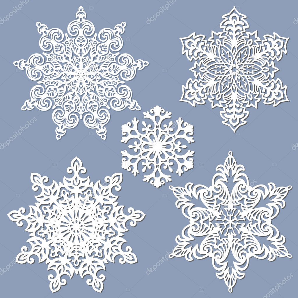 set of snowflakes for laser cutting