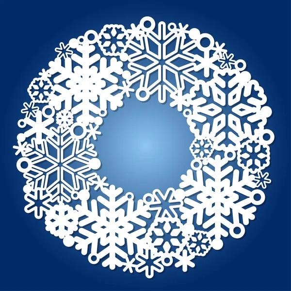 Lazer kesim için kar taneleri yuvarlak çerçeve. Tasarımınız için Noel çelenk.