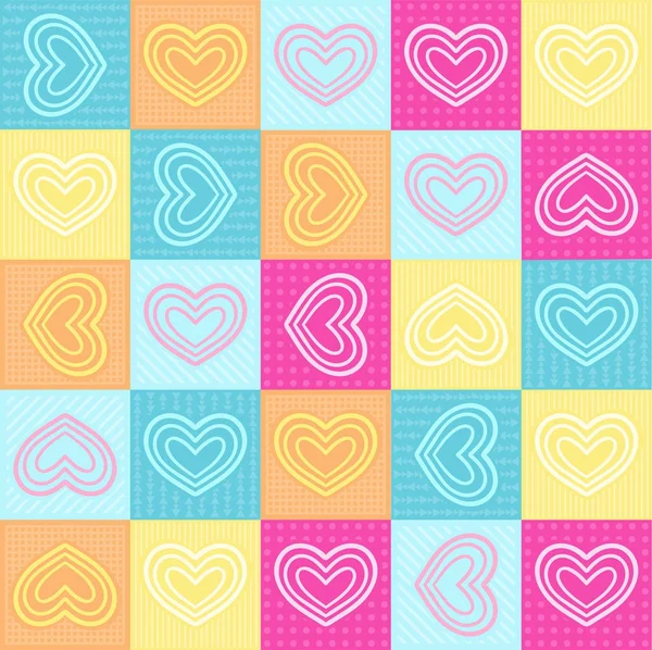 Multicolored Seamless Pattern Hearts Design Fabric Paper Wallpaper — Stock Vector