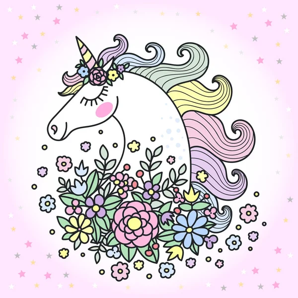 Unicornio con flores — Archivo Imágenes Vectoriales