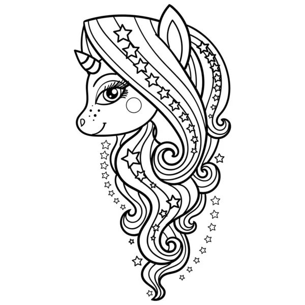 a long mane and stars. Black and white. Vector Stock Image - Everypixel