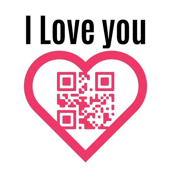 Cümle Qr kod kırmızı kalp siluet, seni seviyorum. Kavramı 