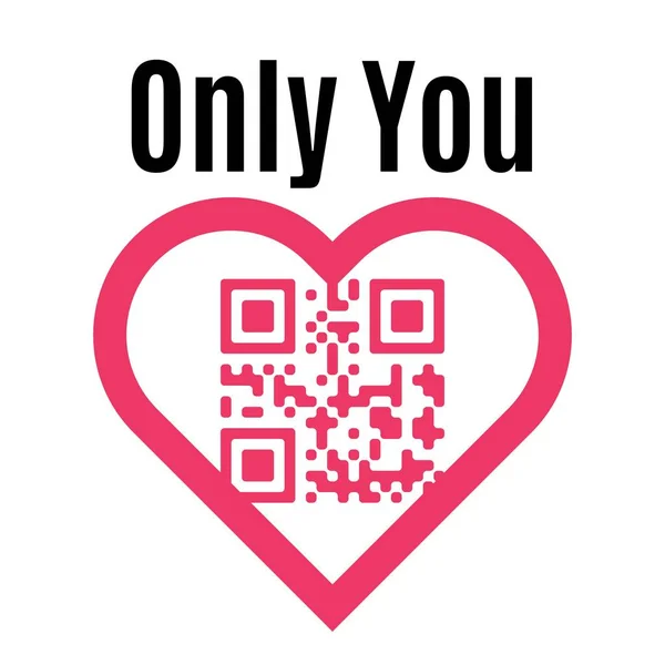 Sadece seni Qr kod kırmızı kalp siluet içinde mahkum ediyorum. Kavramı