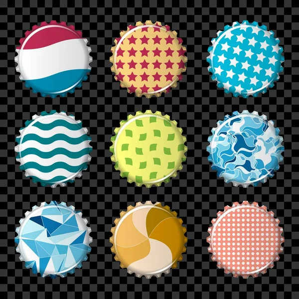 Renkli Şişe kapakları kümesi ile dekore edilmiş, vektör çizim 