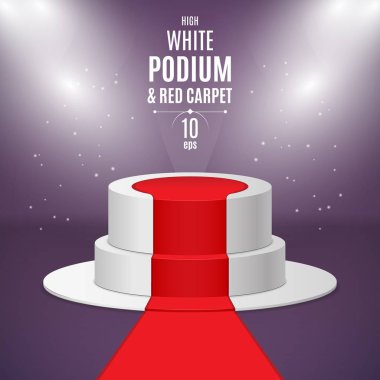 Sahne 3d yüksek podyum için ödül töreni kırmızı halı ile aydınlatılmış