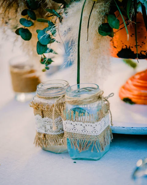 Conjunto Mesa Casamento Elegantemente Decorado — Fotografia de Stock