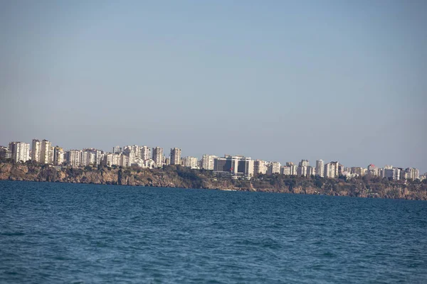 Türkiye Nin Antalya Kentindeki Güzel Mavi Körfez Uzun Konyaalti Plajlarının — Stok fotoğraf