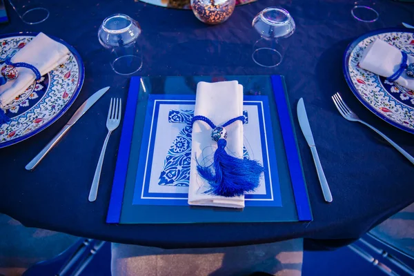 Elegant Table Setting Fork Knife Napkin — Stock Photo, Image