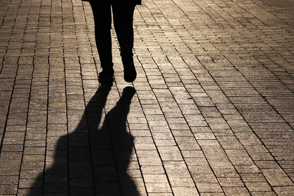 Silhouette Shadow Woman Walking Street Rear View Concept Loneliness Parting Stock Image