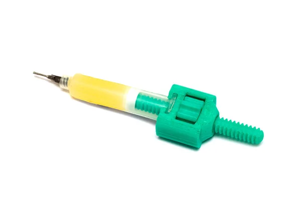 Syringe with soldering liquid isolated on white background — Stock Photo, Image