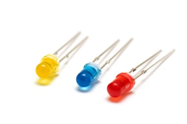 Three multicolored LEDs isolated on white background