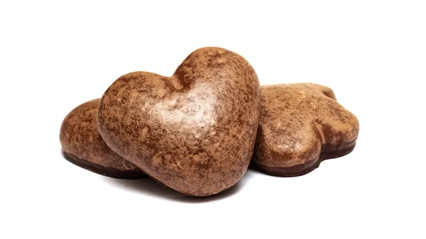 Srdce ve tvaru perník sušenky izolované na bílém pozadí — Stock fotografie