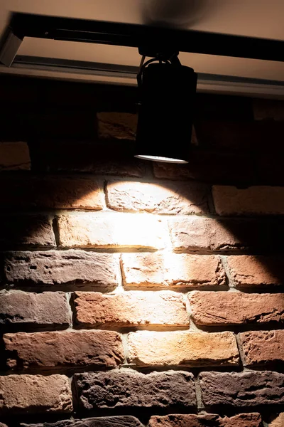 One Bright Lamp Red Brick Wall Indoor Close — Stock Photo, Image