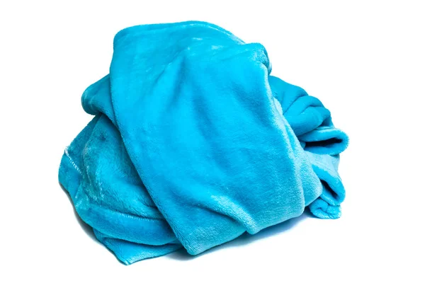 Blå Frotté Täcka Isolerad Vit Bakgrund Närbild — Stockfoto