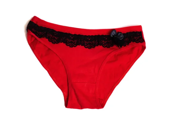 Red Female Underpants Black Lace Isolated White Background — Stock Photo, Image