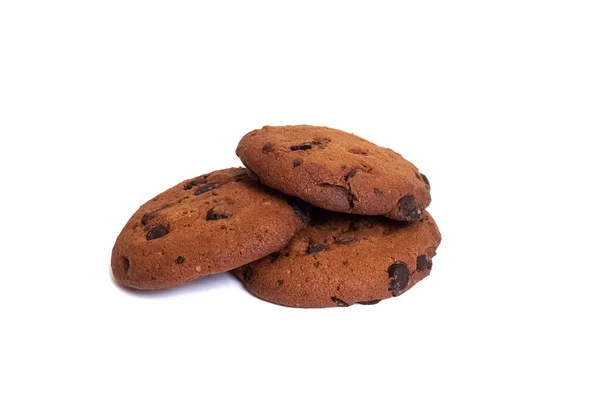 Три Печенья Шоколадом Изолированы Белом Фоне — стоковое фото