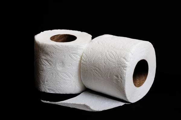 Deux Rouleaux Papier Toilette Blanc Sur Fond Noir — Photo