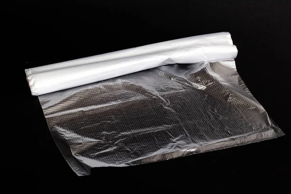 Rollo Bolsas Plástico Sobre Fondo Negro Cerca — Foto de Stock