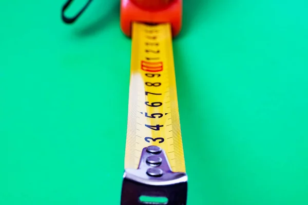 Measuring Tape Green Background Close — Stock Photo, Image