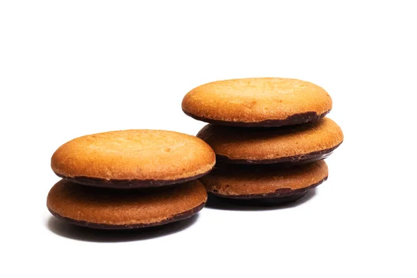 Biscuits Éponge Ronds Avec Chocolat Isolé Sur Fond Blanc — Photo
