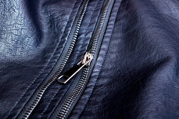 Zipper Rebites Roupas Couro Preto Perto — Fotografia de Stock