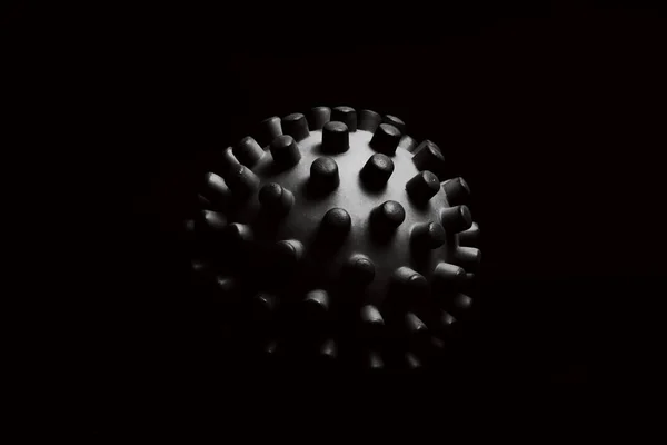 Zwart Coronavirus Model Een Zwarte Achtergrond Close — Stockfoto
