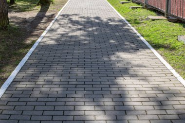 Parktaki döşeme sokağı güneş ışığıyla kapanıyor.