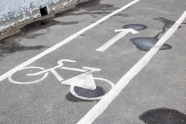 Біле Маркування Велосипедної Доріжки Тротуарі — стокове фото
