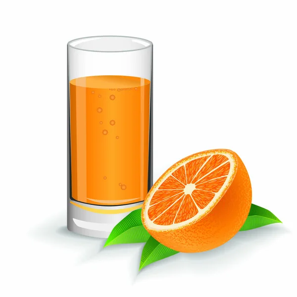 Färsk apelsinjuice med orange på vit — Stock vektor
