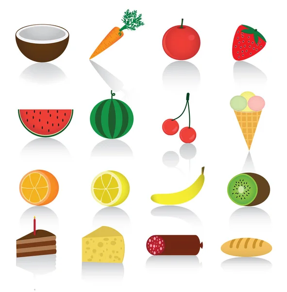 Icônes ensemble de différents mûrs, fruits et baies — Image vectorielle