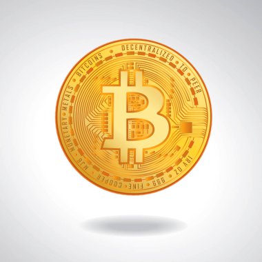 Altın madeni para ile bitcoin sembolü. Hisse senedi vektör çizim.