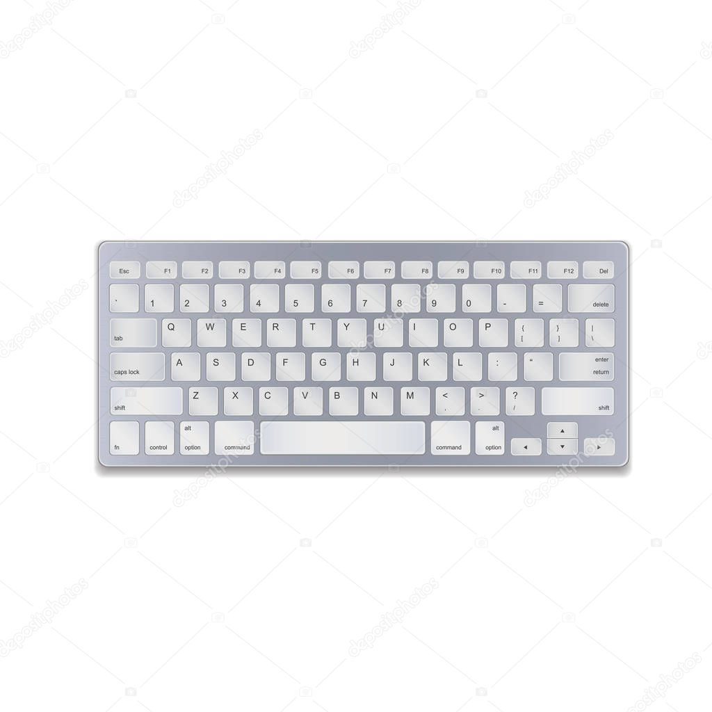 Realistic aluminum computer keyboard isolated on white background. Vector illustration. EPS10. 