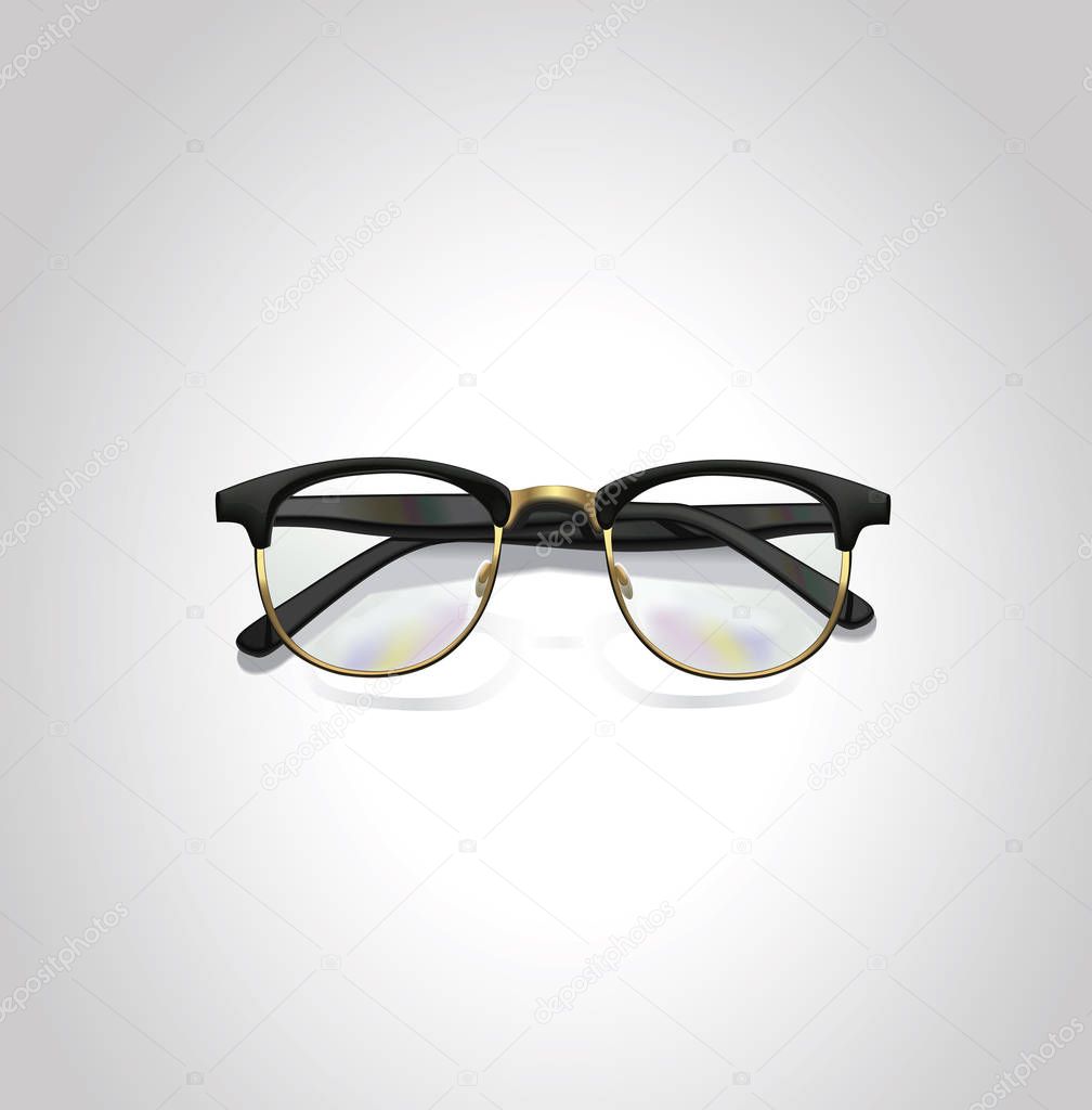 Realistic black classic glasses. Top view. Eps10 vector illustration.