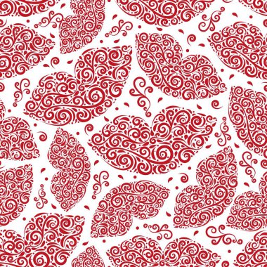 Kırmızı süs dudak sdetailed resimde Dikişsiz desen vektör