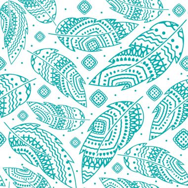 Turkuaz boho tüy vektör seamless modeli