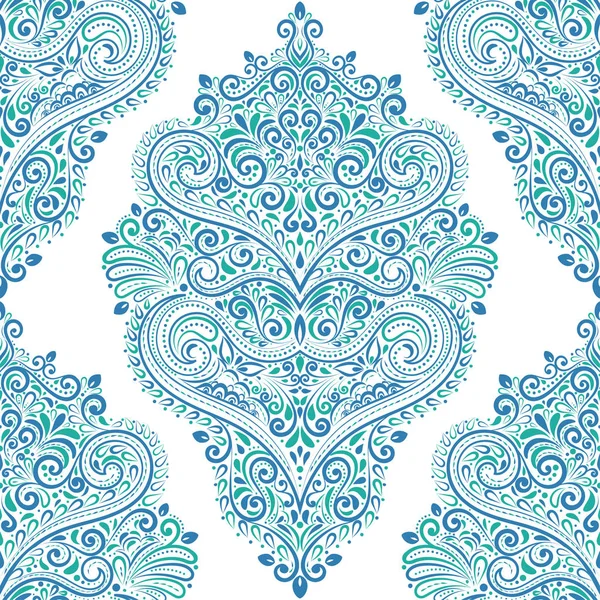東青と緑ヴィンテージ シームレス パターン。ペイズリーの要素。飾り。従来、民族、トルコ語、インドのモチーフ。生地や繊維に最適、壁紙、包装または、必要なアイデア — ストックベクタ