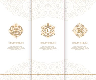 Vektör amblemi. Takı, güzellik ve moda endüstrisi için kullanılabilir. Zarif, klasik öğeleri. Büyük logo, monogram, davet, el ilanı, menü, broşür, kart için arka plan, ya da herhangi bir istenen fikir.