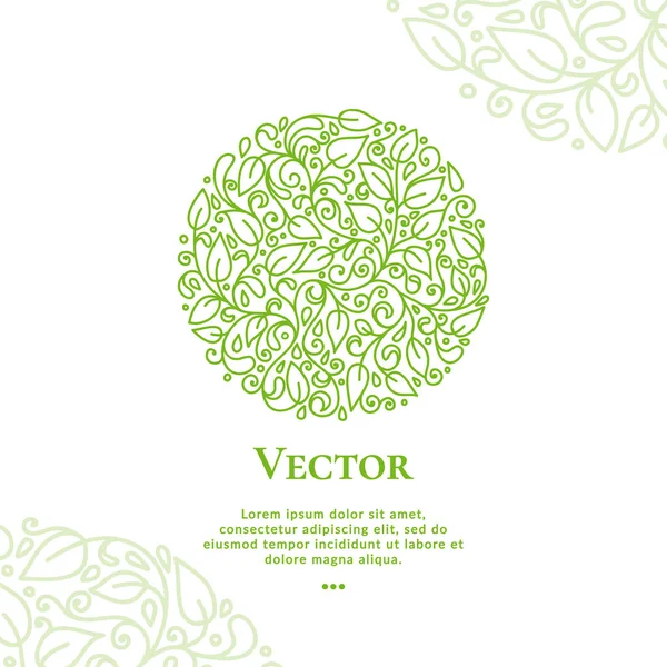 Vetor verde deixa emblema em forma de círculo. Pode ser usado para jóias, beleza e indústria da moda . — Vetor de Stock