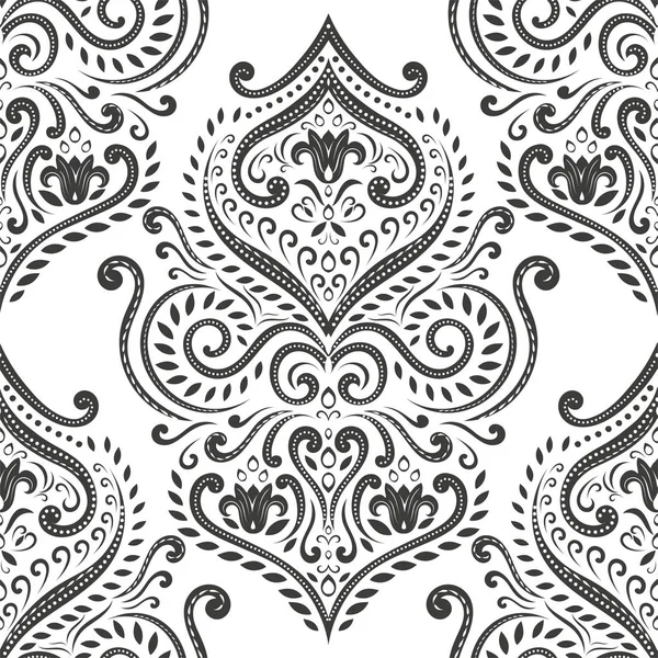 黒と白はダマスク ベクターのシームレスなパターン、壁紙です。エレガントな古典的なテクスチャです。高級飾り。ロイヤルは、ビクトリア様式、バロック様式の要素。生地や繊維に最適、壁紙、またはいずれかの必要なアイデア. — ストックベクタ