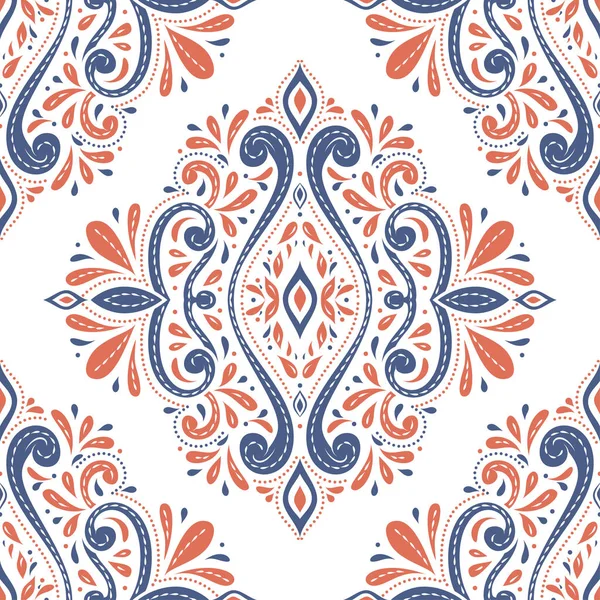 Indah biru dan oranye pola bunga mulus. Vintage, elemen paisley. Tradisional, Etnis, Turki, motif India. Bagus untuk kain dan tekstil, kertas dinding, kemasan atau ide yang diinginkan . - Stok Vektor
