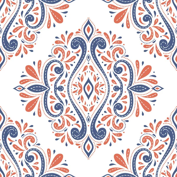 Belo padrão sem costura floral azul e laranja. Vintage, elementos paisley. Tradicional, étnica, turca, motivos indianos. Ótimo para tecido e têxtil, papel de parede, embalagem ou qualquer ideia desejada . — Vetor de Stock