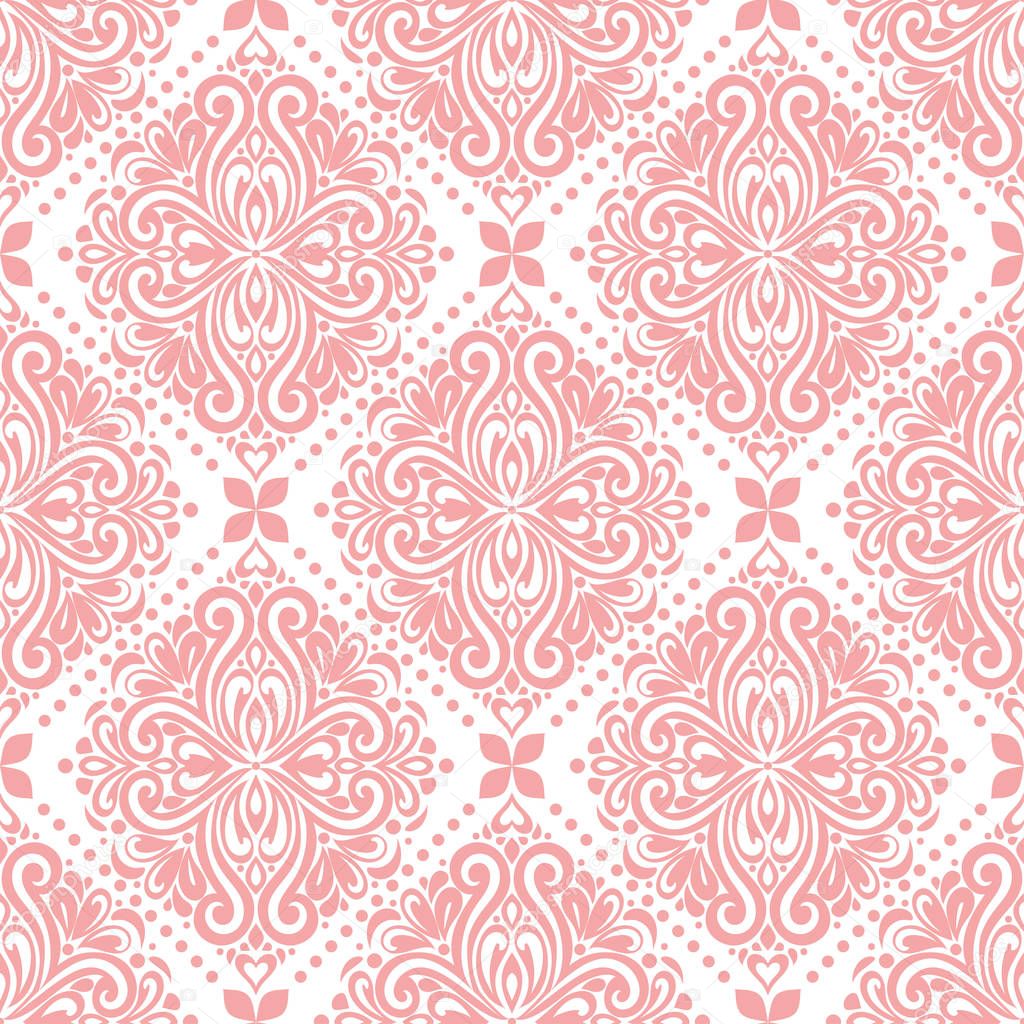 Onamental seamless pattern, which include hearts, bows and other ornament elements. 