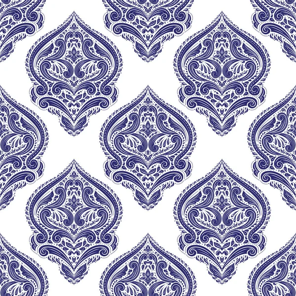 Padrão sem costura ornamental azul e branco. Vintage, elementos paisley. Ornamento. Tradicional, étnica, turca, motivos indianos. Ótimo para tecido e têxtil, papel de parede, embalagem ou qualquer ideia desejada — Vetor de Stock