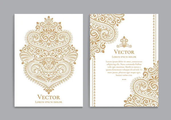 White and gold invitation cards with a luxurious vintage pattern.Great white card for invitation, flyer, menu, brochure, postcard, background, wallpaper, decoration, or any desired idea — Stock Vector