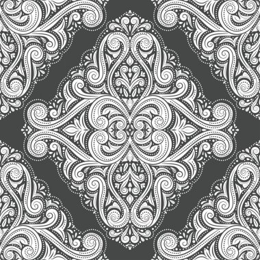 Siyah ve beyaz Damask deseni, süsleme vintage illüstrasyon. Büyük kumaş ve Tekstil için el ilanı, afiş, kartvizit, duvar kağıdı, ambalaj veya herhangi istenen fikir.